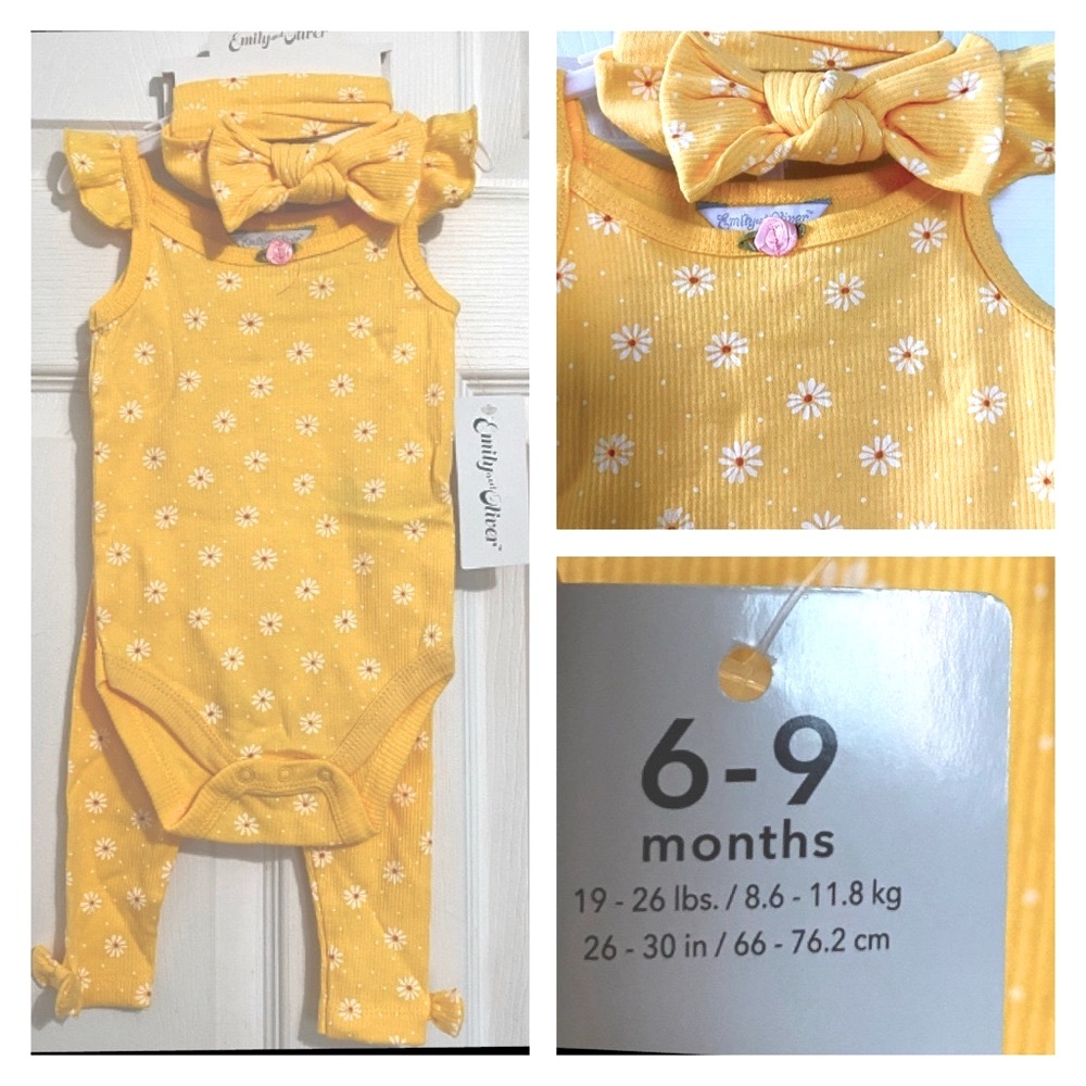 🆕 Baby Onesie, Leggings & bow headband set!  6-9 months! Brand NEW!  Gift Idea!